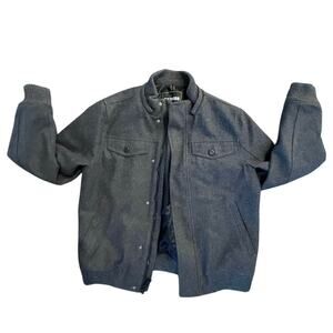 Express Men's Wool Blend Bomber Jacket Charcoal Gray Ribbed Collar Size L EUC